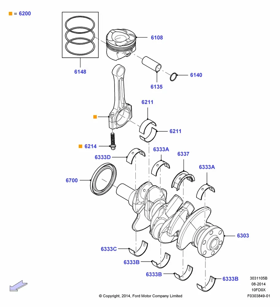 Crankshaft, Pistons and Bearings diagram