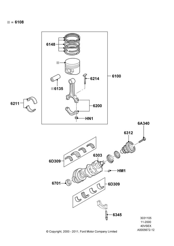 Crankshaft, Pistons and Connecting Rods diagram