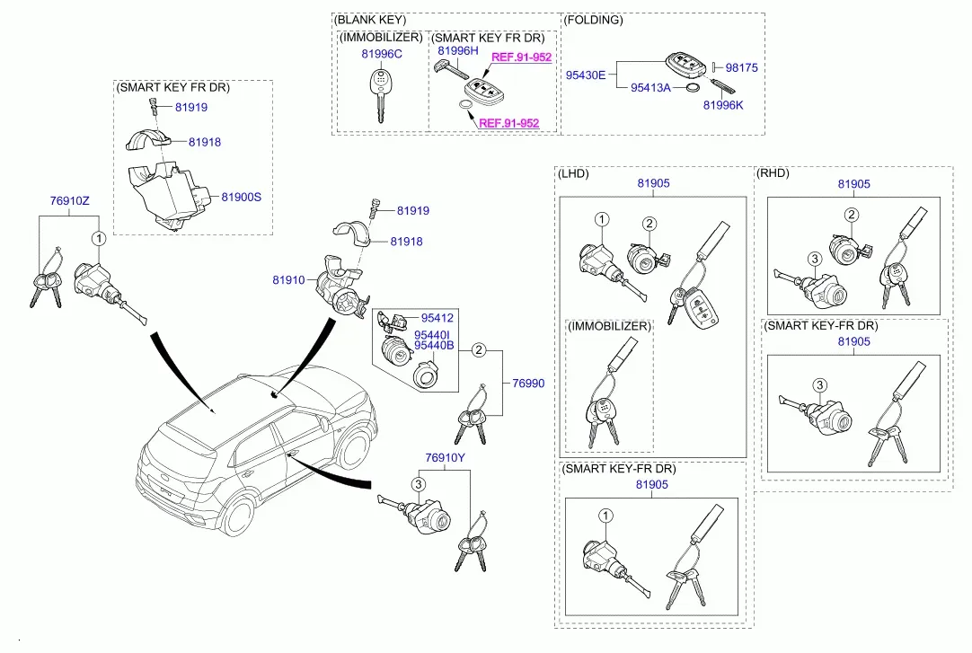 Комплект замка зажигания и ключей diagram