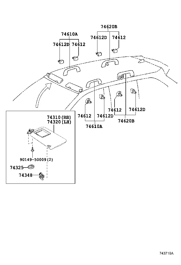 Sun Visors and Grab Handles diagram