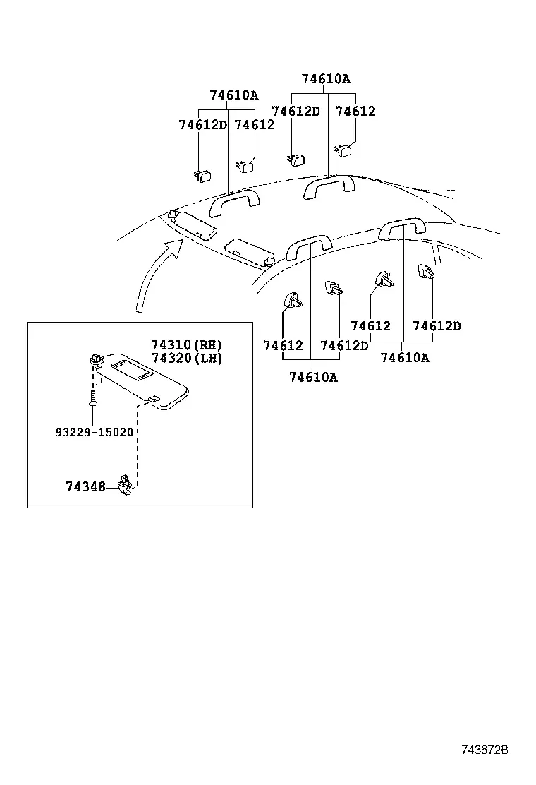 Sun Visors and Grab Handles diagram