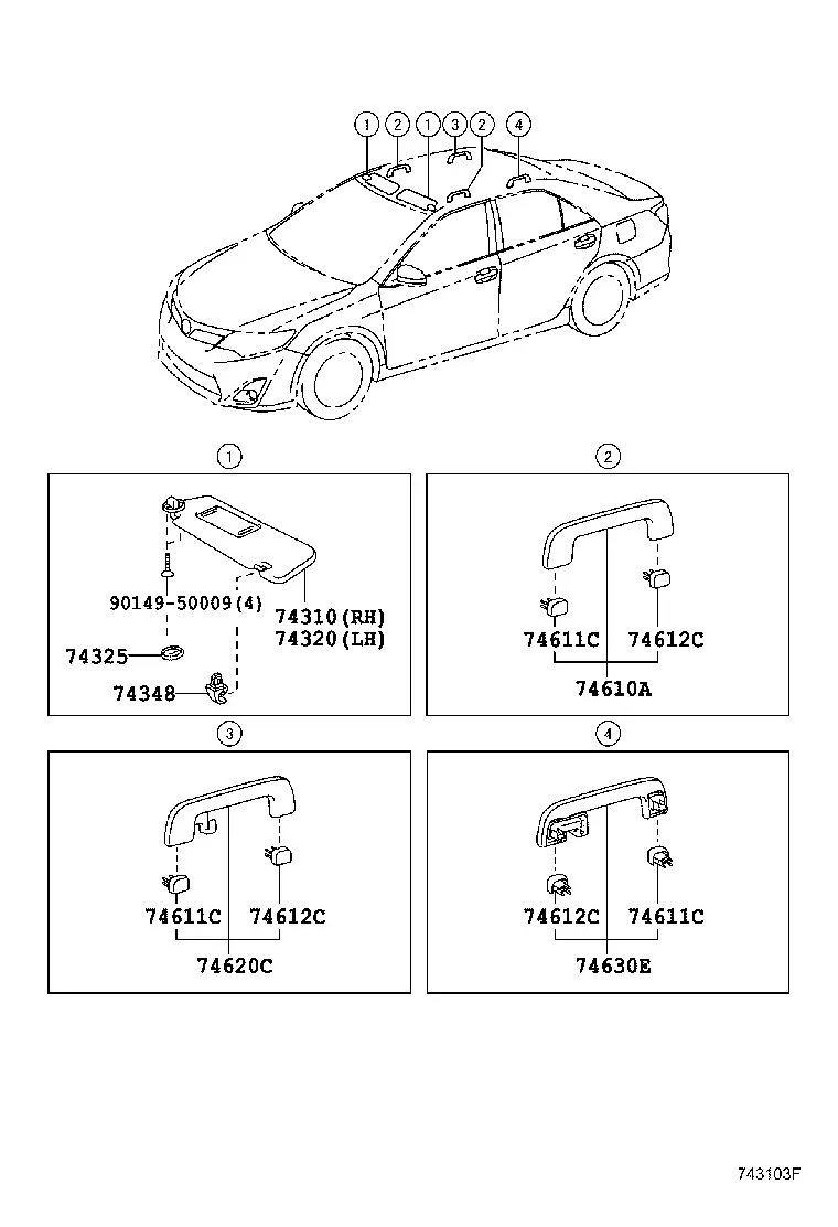 Sun Visors and Grab Handles diagram