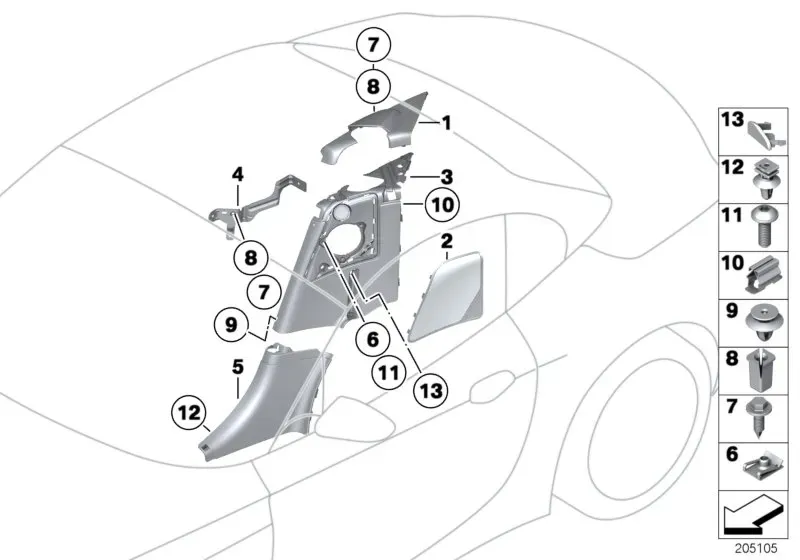 Rear side trim panel diagram