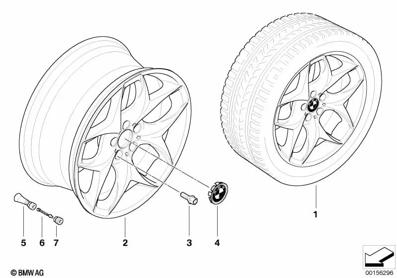 Легкосплавный диск BMW со сдвоенными спицами, дизайн 215 diagram
