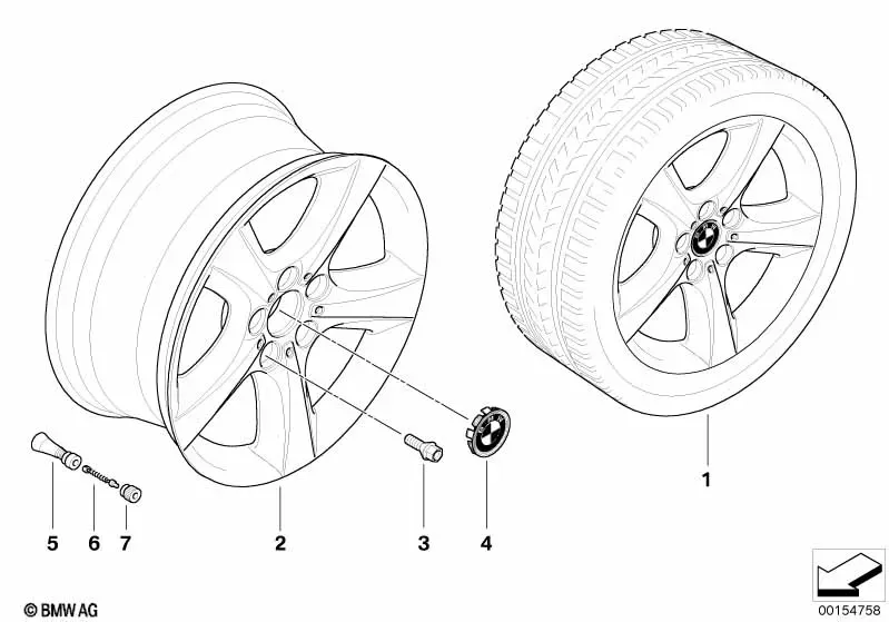 BMW Star-Spoke Alloy Wheel, Design 210 diagram