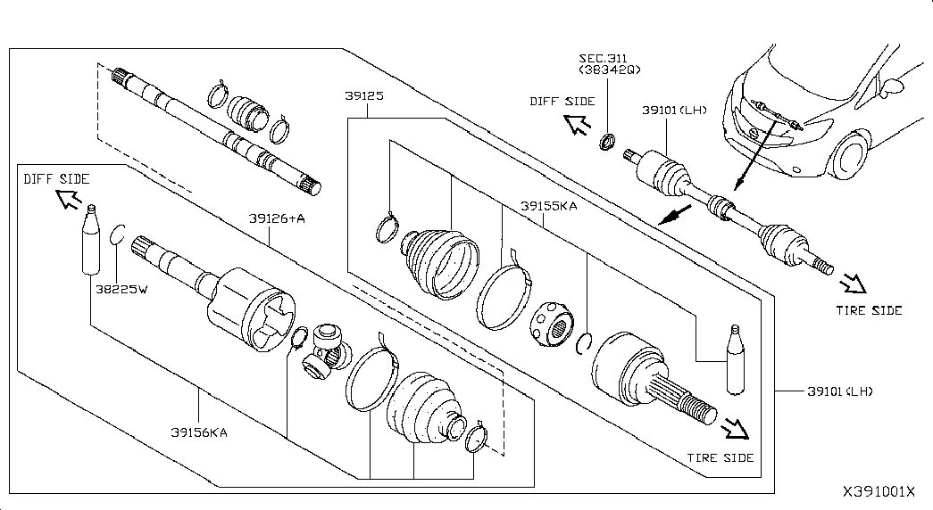 Front Drive Shaft, Left diagram