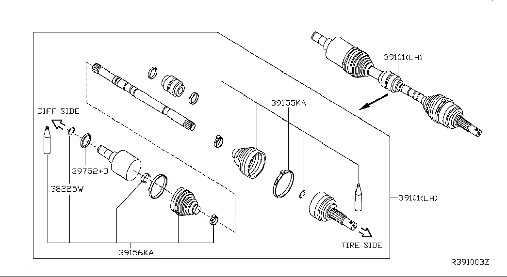 Front Drive Shaft, Left diagram