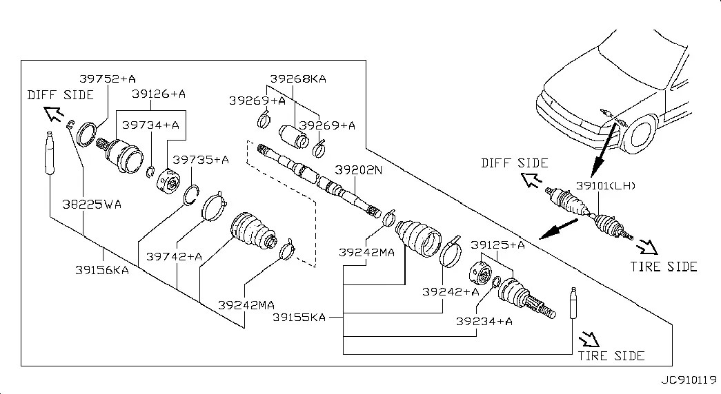 Front Drive Shaft, Left diagram