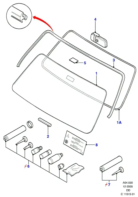 Windshield and Rear View Mirror diagram