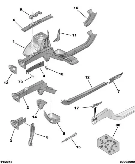 Front Frame Rails and Reinforcements diagram