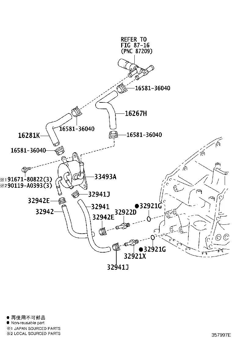 Automatic Transmission Oil Cooler and Pipes diagram