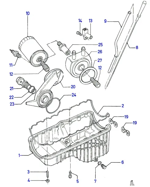 Oil Pan, Filter and Dipstick diagram