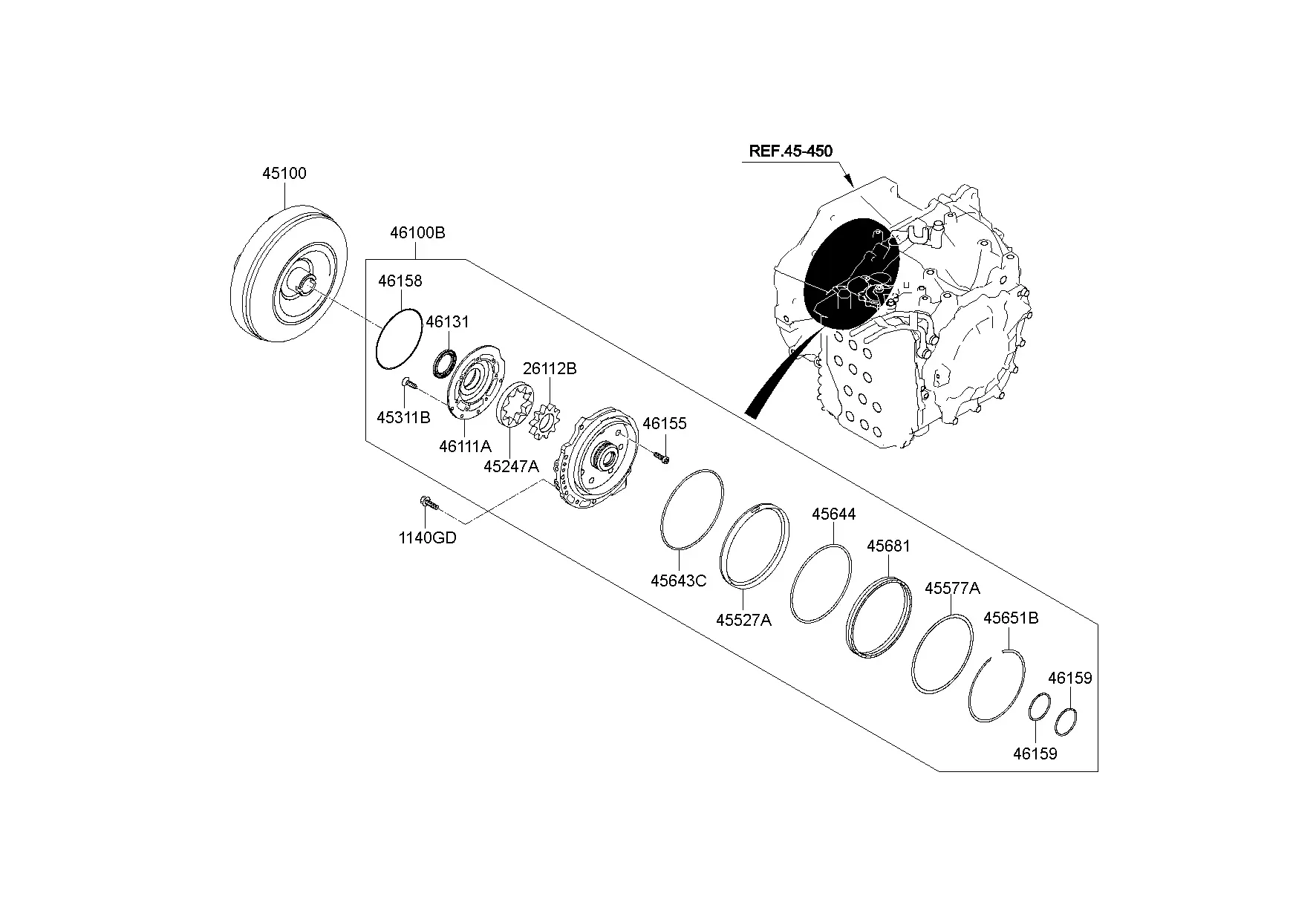 Масляный насос и гидротрансформатор АКПП diagram