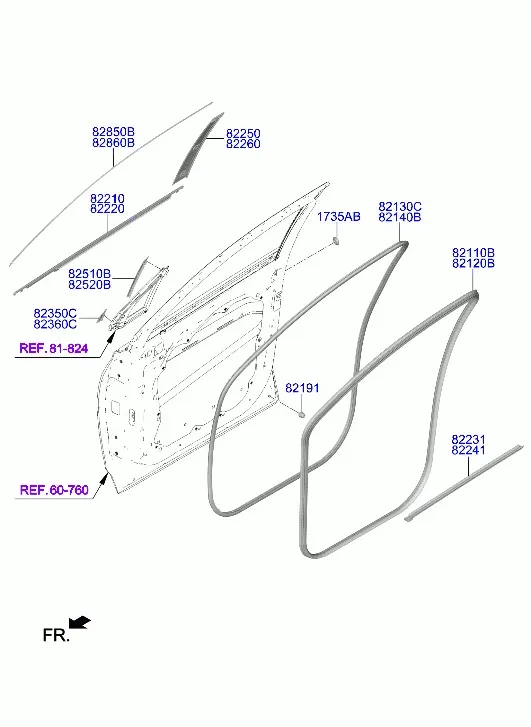 Front Door Mouldings and Weatherstrips diagram