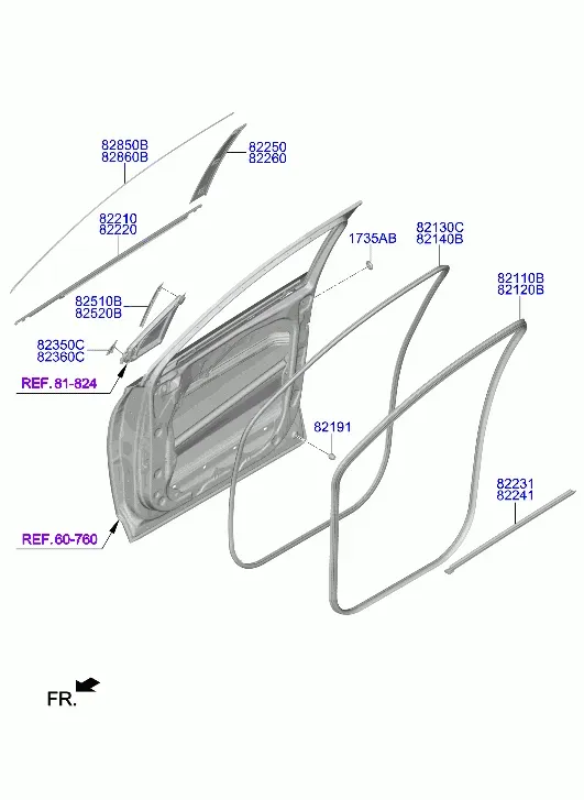 Front Door Mouldings and Weatherstrips diagram