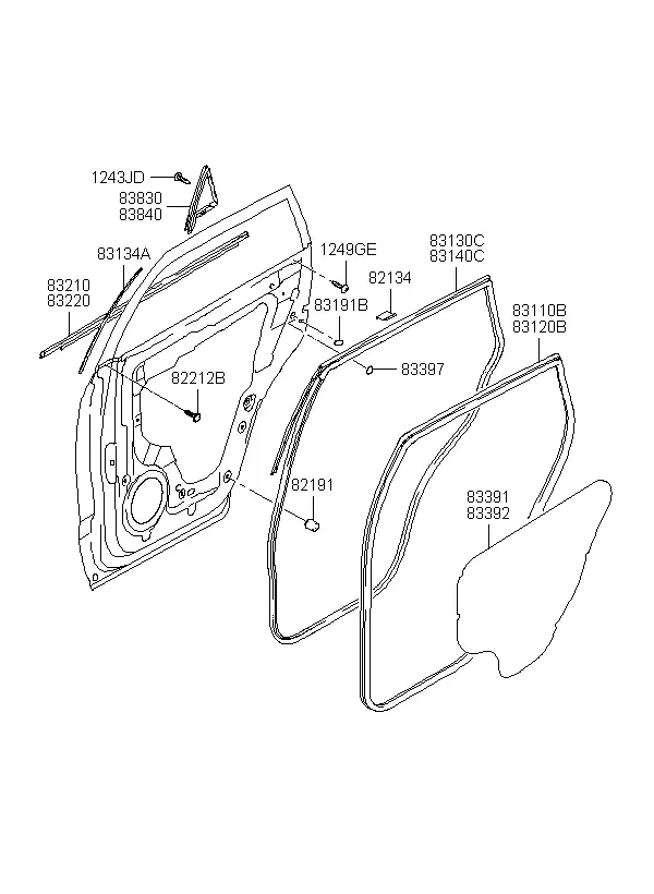 Rear Door Mouldings and Seals diagram