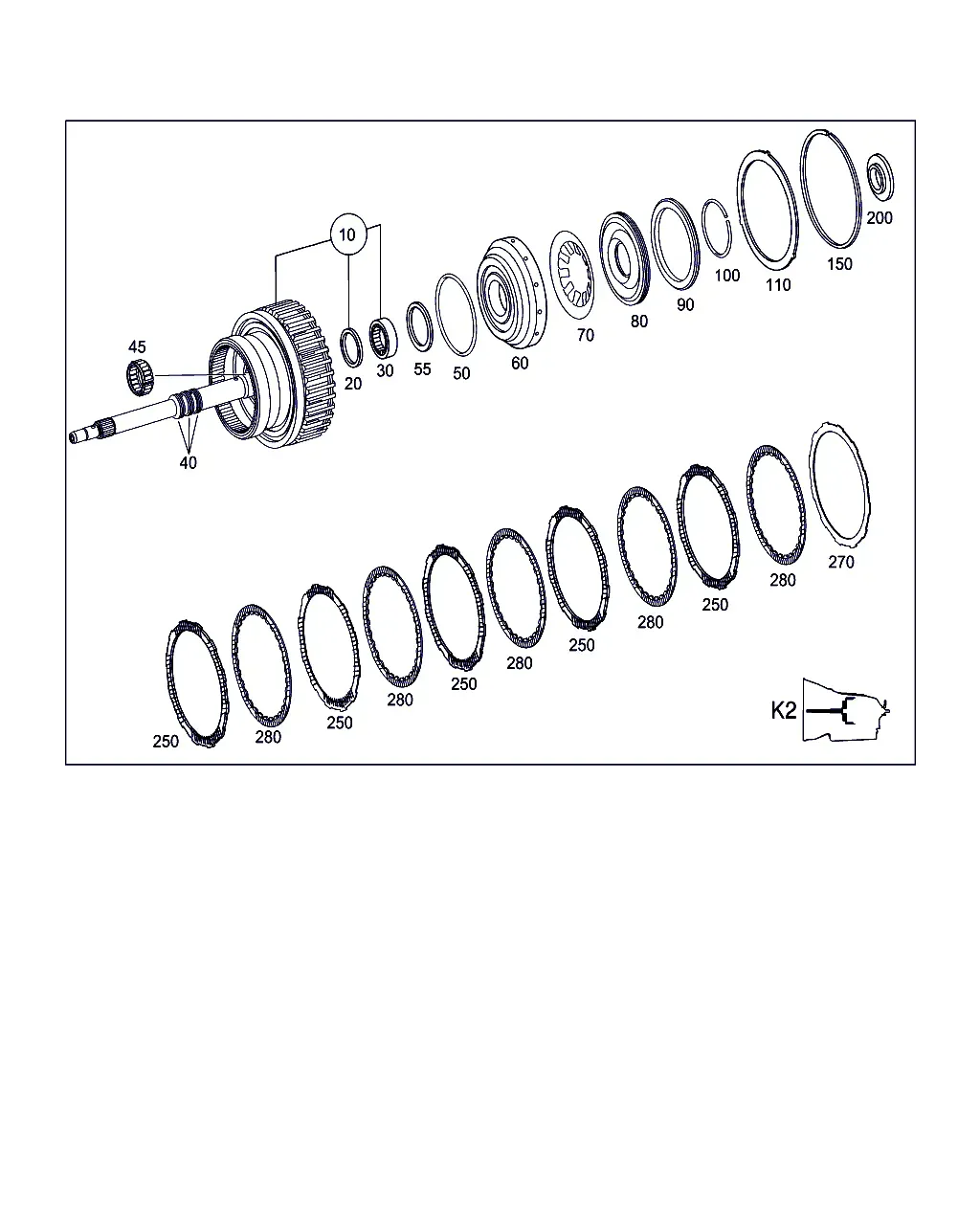 K2 Clutch and Drive Shaft diagram