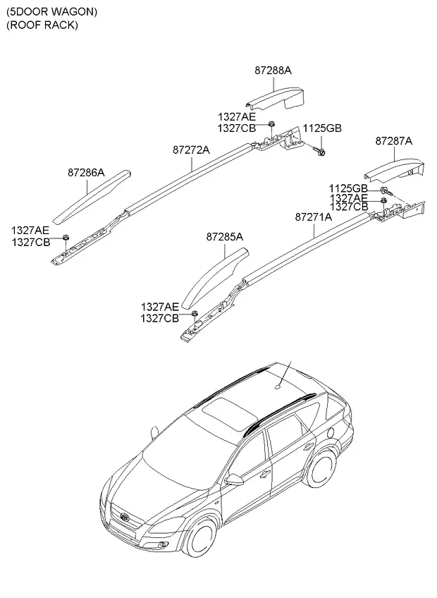 Накладка крыши и задний спойлер diagram