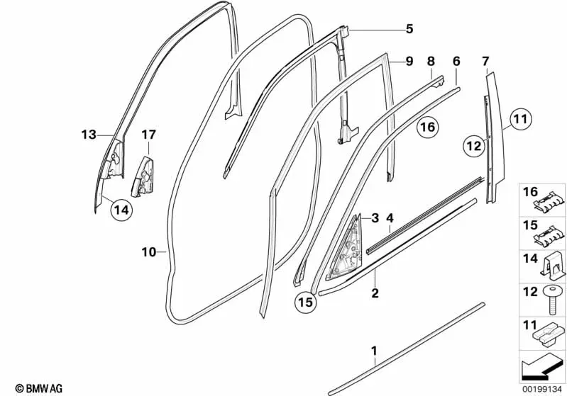 Накладки и уплотнения передней двери diagram