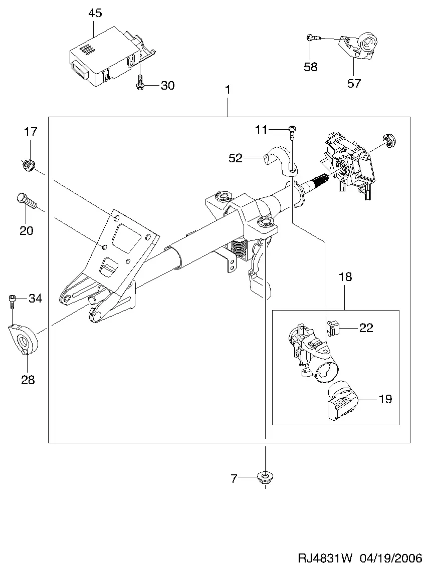 Tilt Steering Column diagram