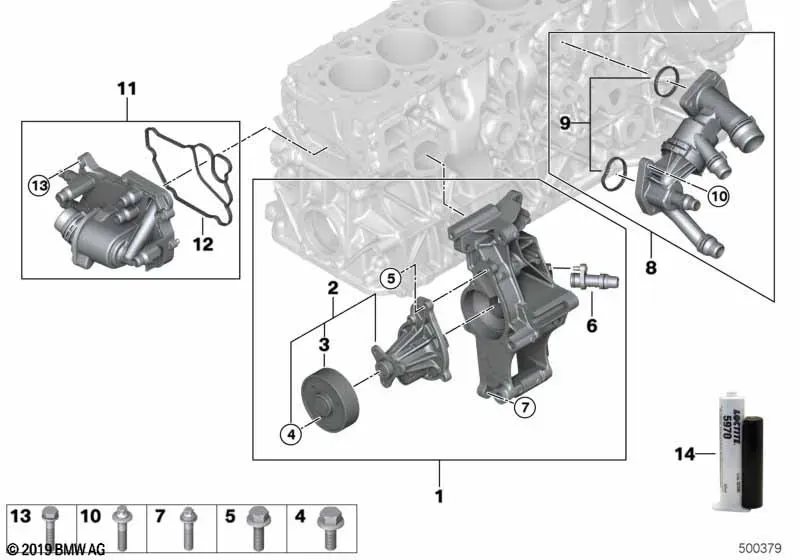 Coolant Pump and Thermostat diagram