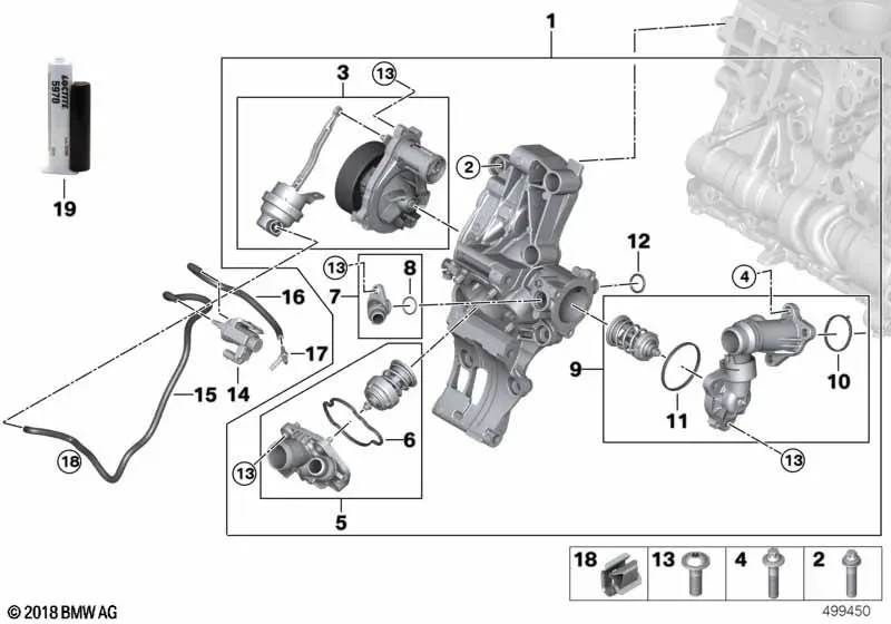 Coolant Pump and Thermostat diagram