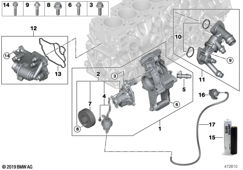 Coolant Pump and Thermostat diagram