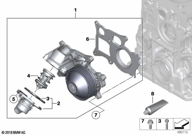 Coolant Pump and Thermostat diagram