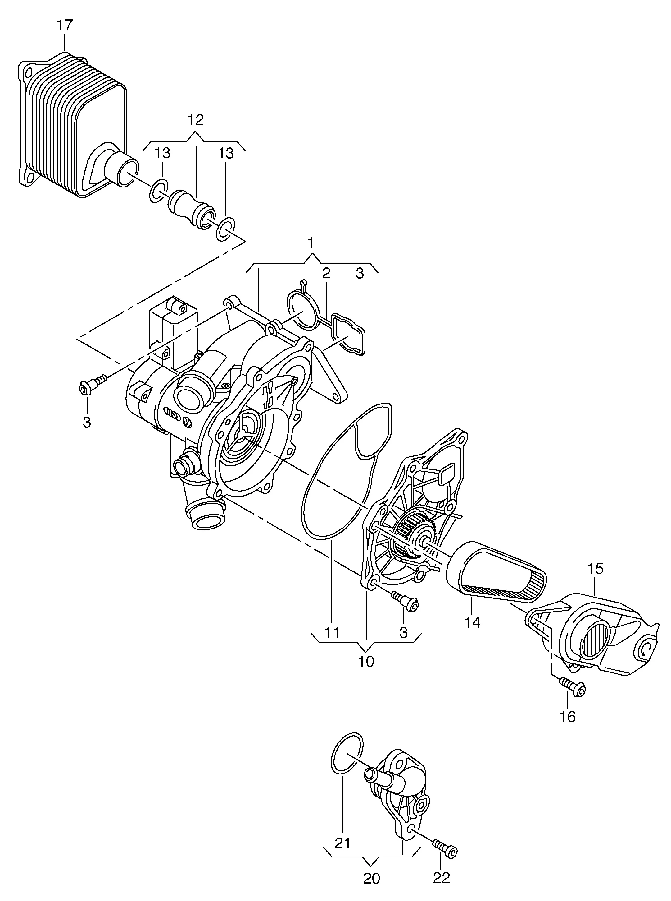 Coolant Pump and Thermostat diagram