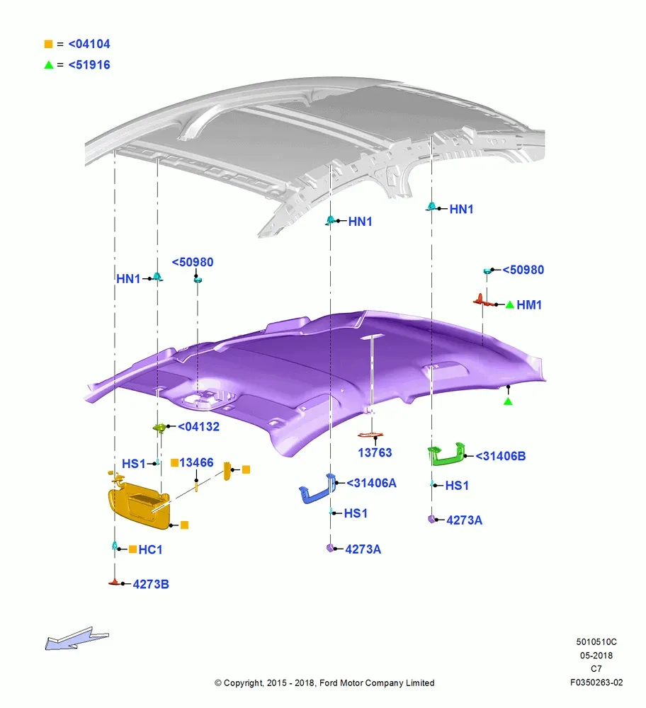 Headlining and Sun Visors diagram