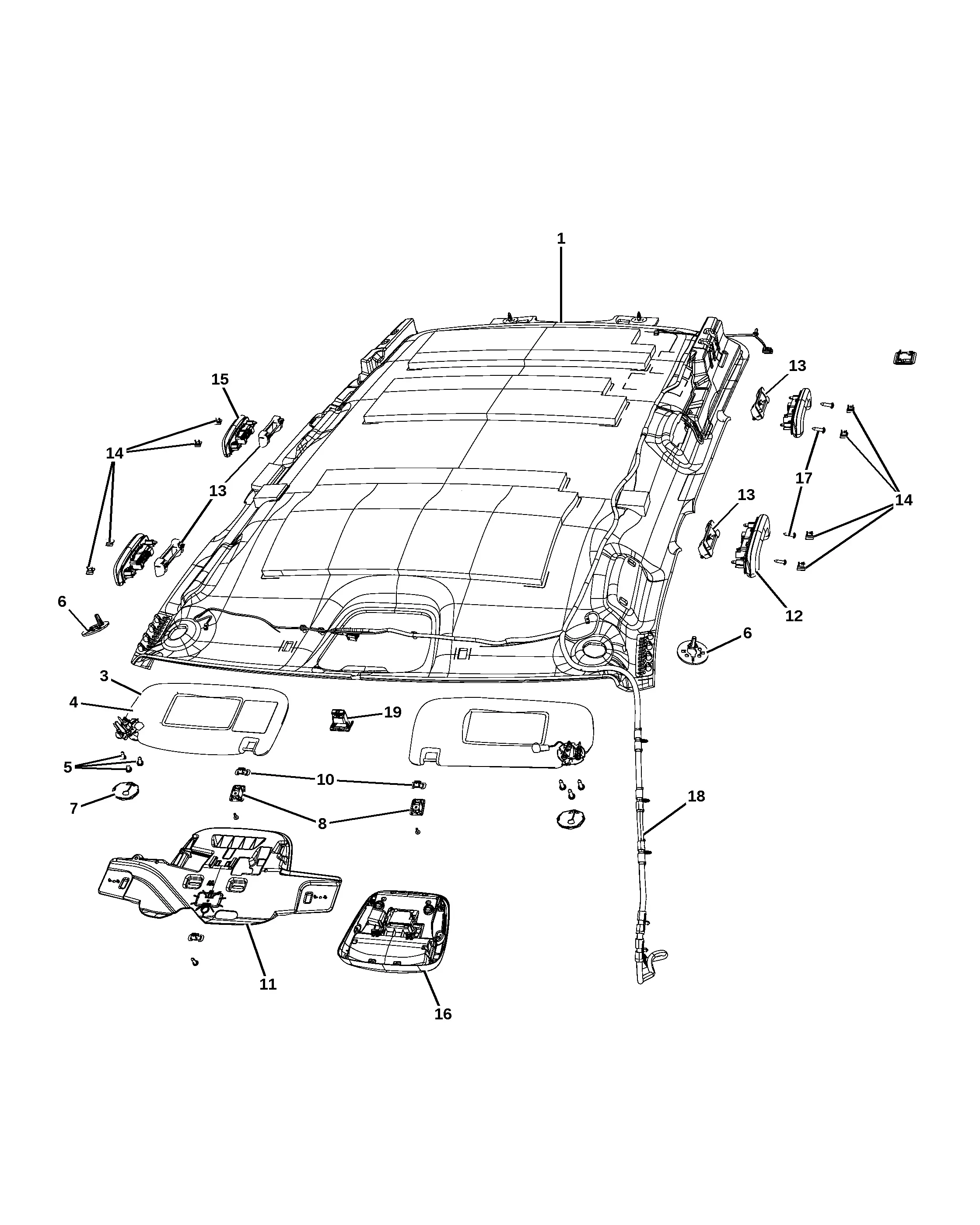 Headliner and Sun Visors diagram