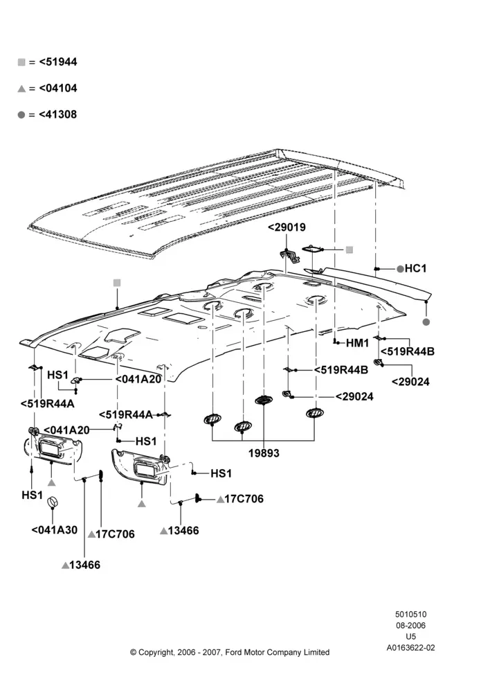 Headlining and Sun Visors diagram