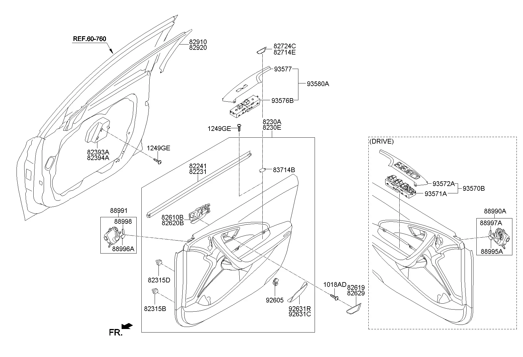 Front Door Trim with Power Windows diagram