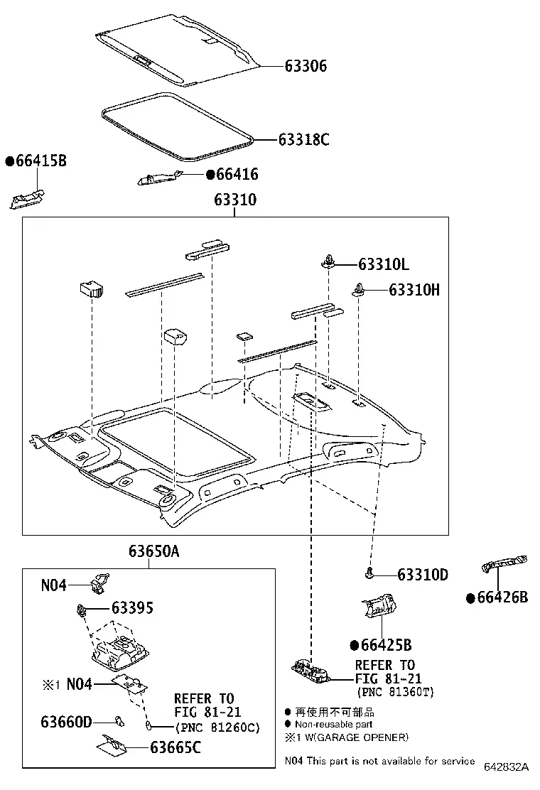 Roof Headlining and Overhead Console diagram