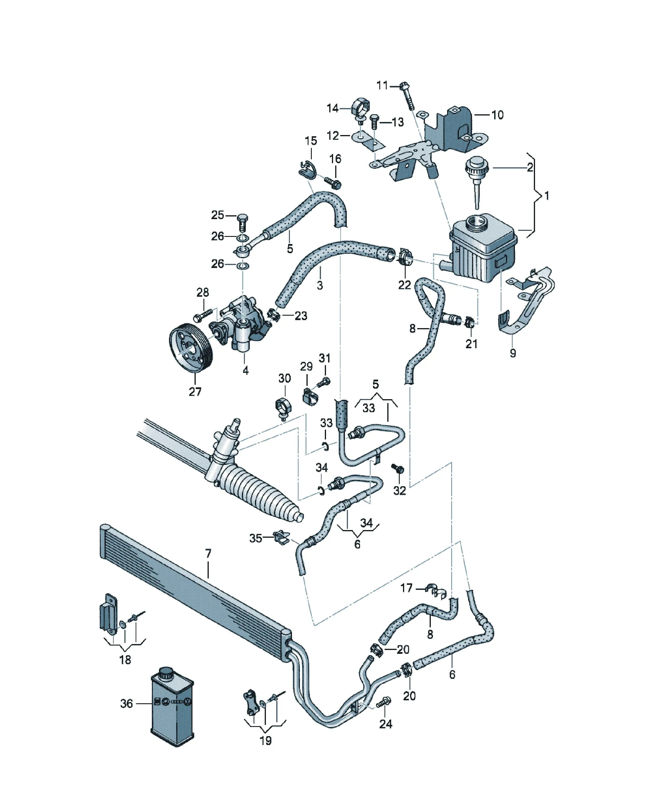 Power steering hose system diagram