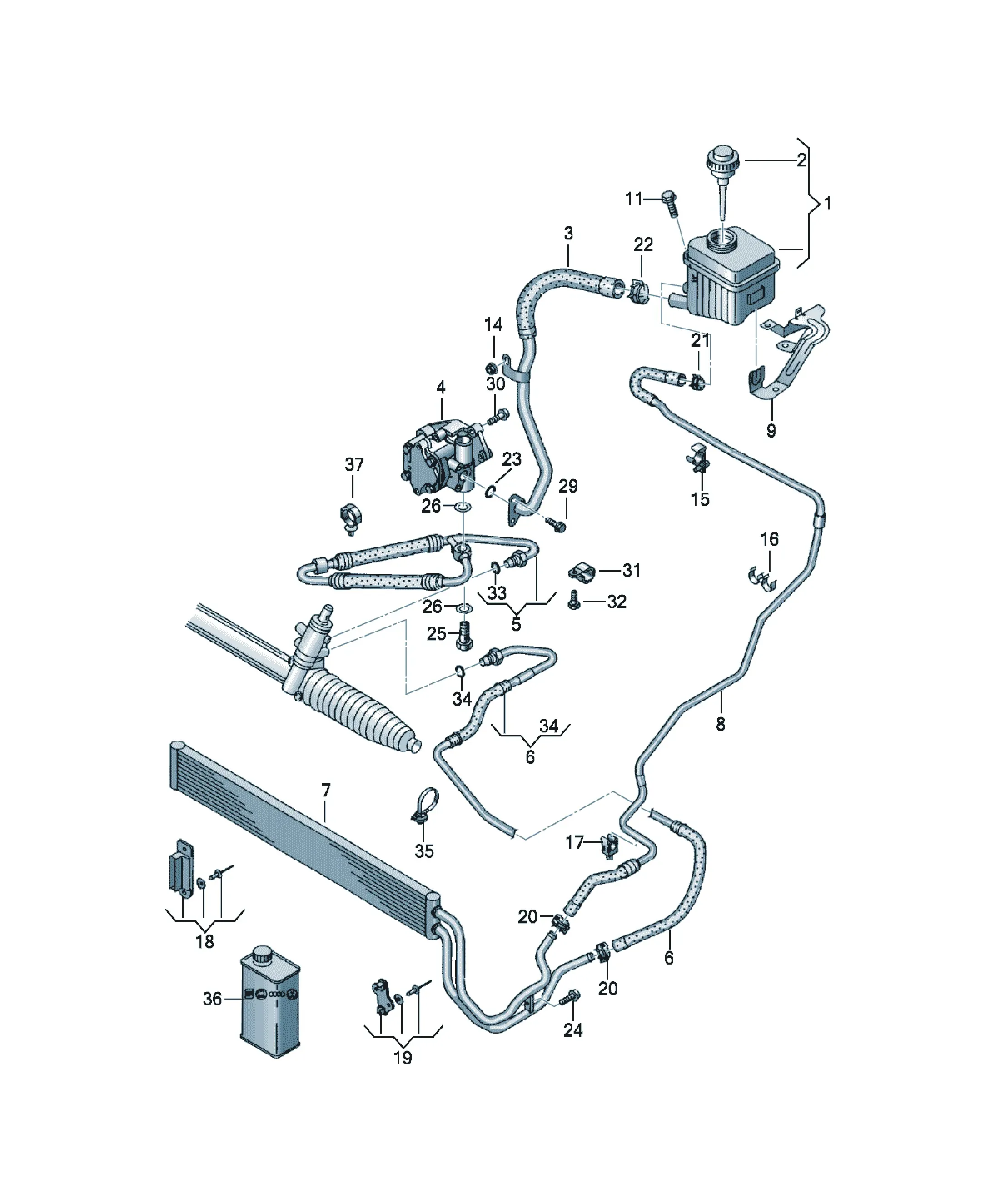 Power steering hose system diagram