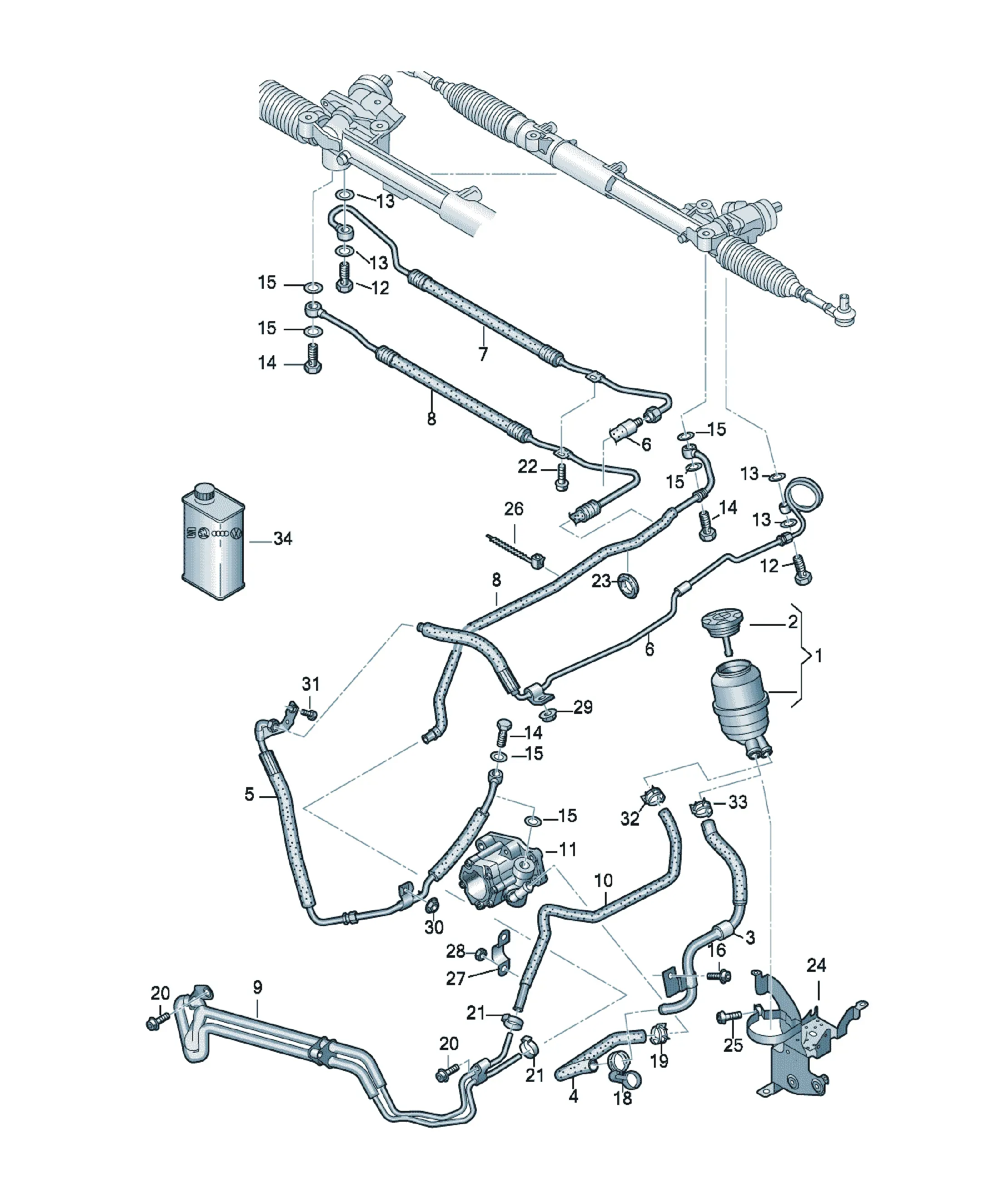 Power steering hose system diagram