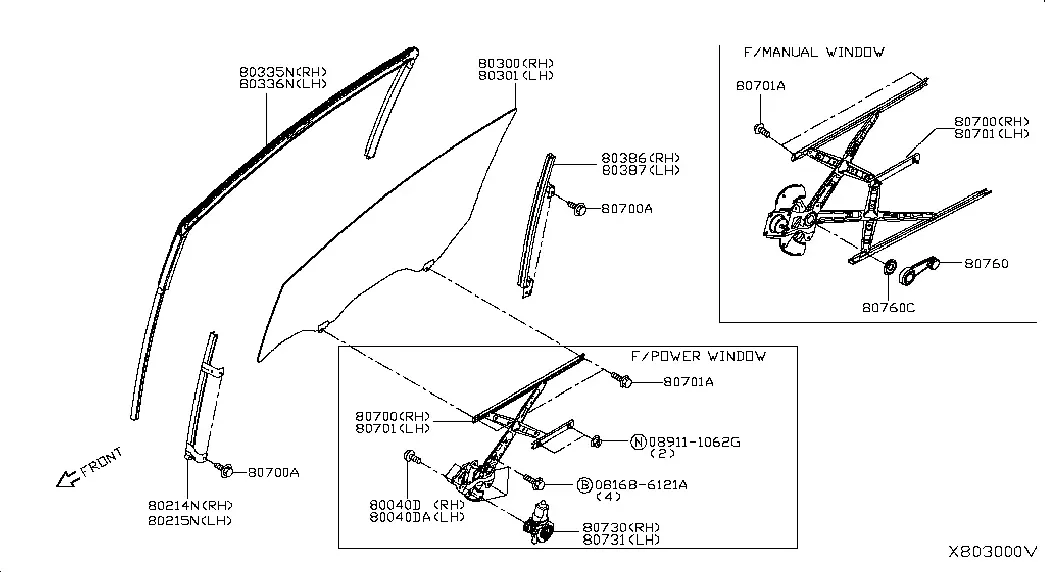 Front Door Window and Regulator diagram