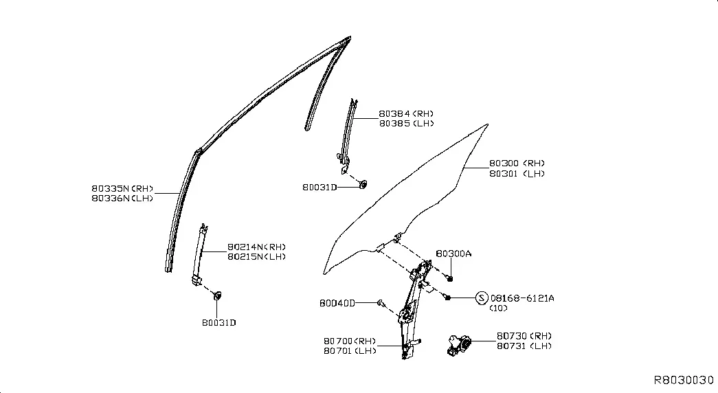 Front Door Window and Regulator diagram