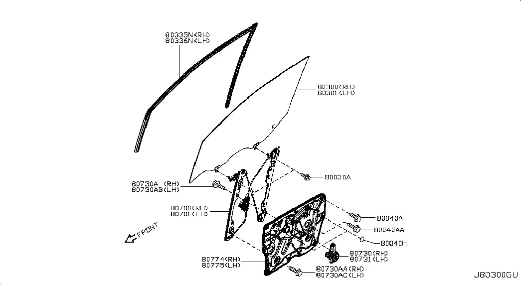 Front Door Window and Regulator diagram