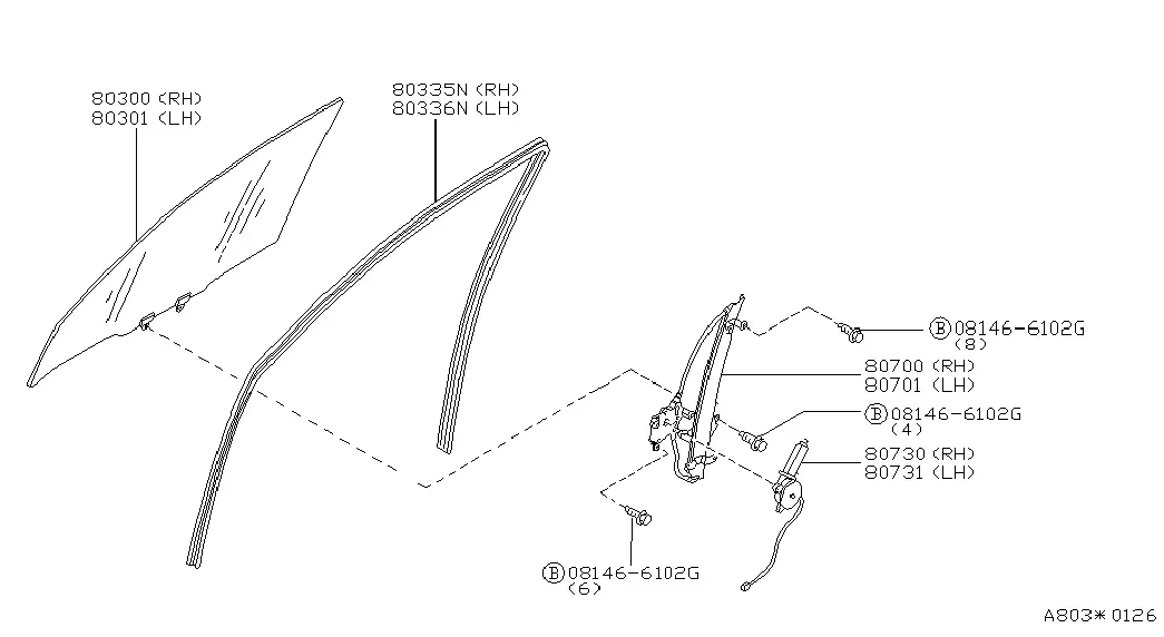 Front Door Window and Regulator diagram
