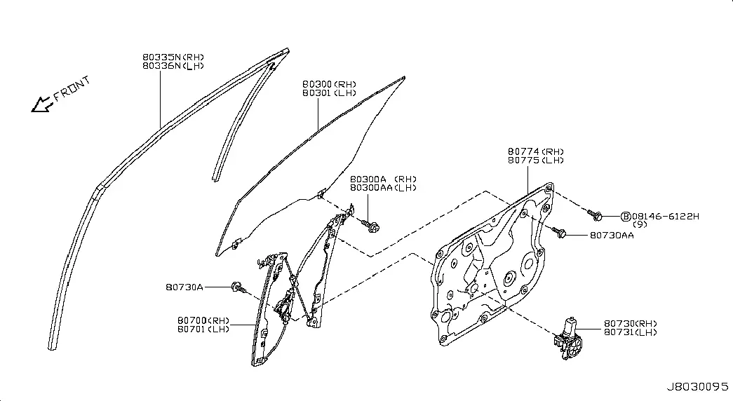 Front Door Window and Regulator diagram