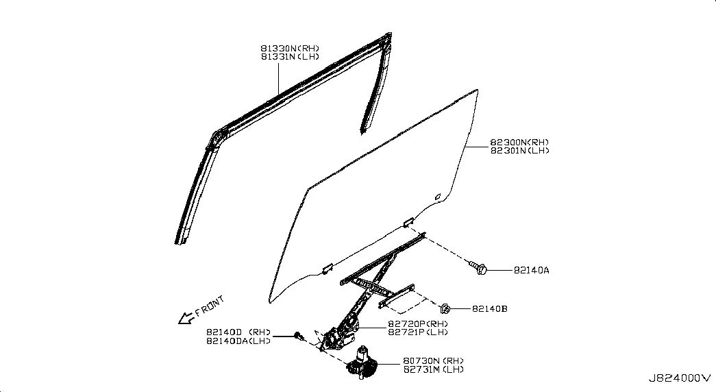 Sliding Door Window and Regulator diagram