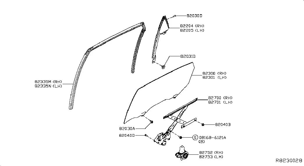 Rear Door Window and Regulator diagram