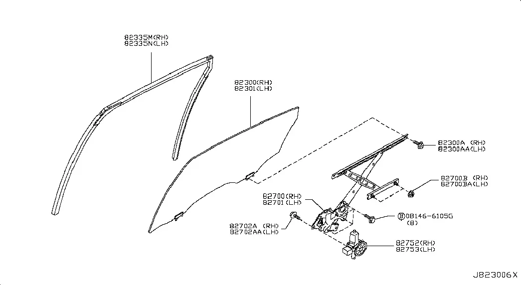 Rear Door Window and Regulator diagram