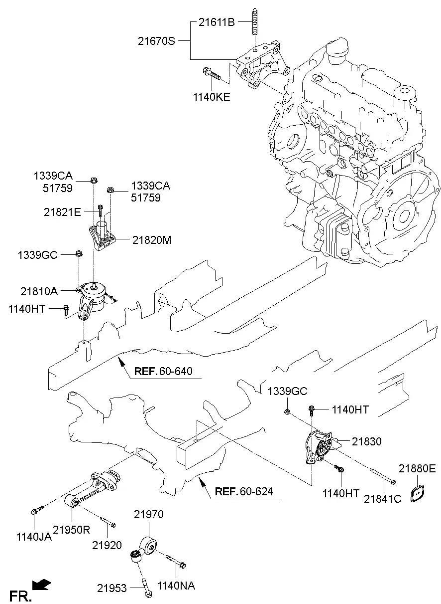 Опоры двигателя и коробки передач diagram