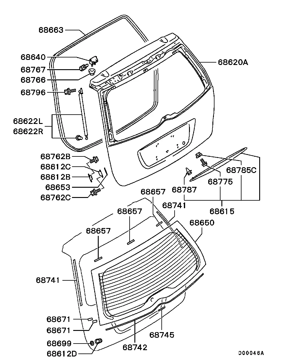 Tailgate Panel and Glass diagram