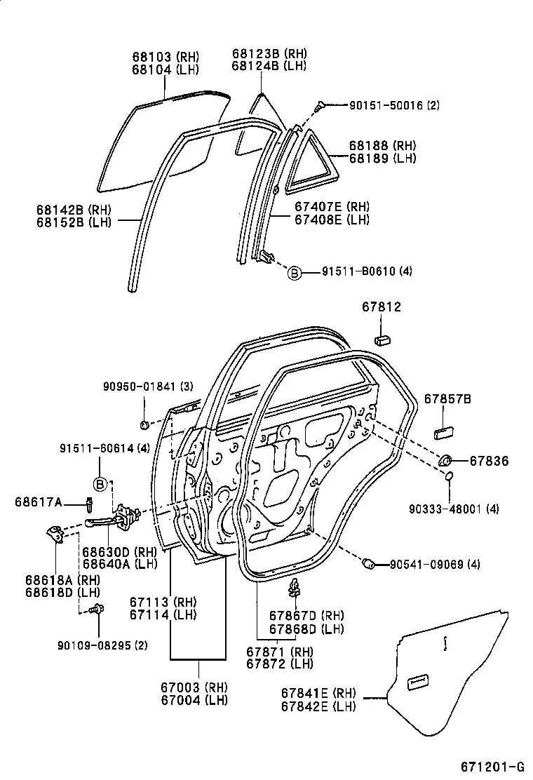 Rear Door Panel and Glass diagram