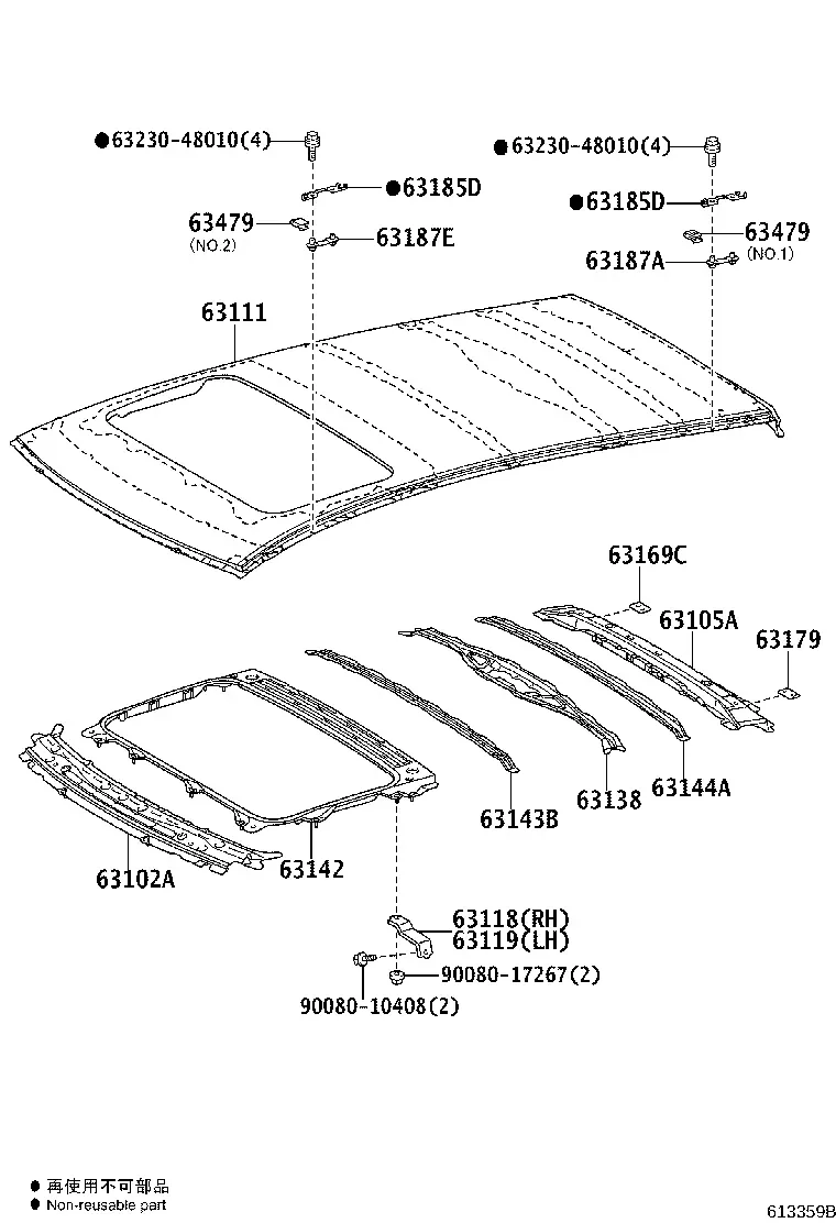Roof Panel and Reinforcements diagram