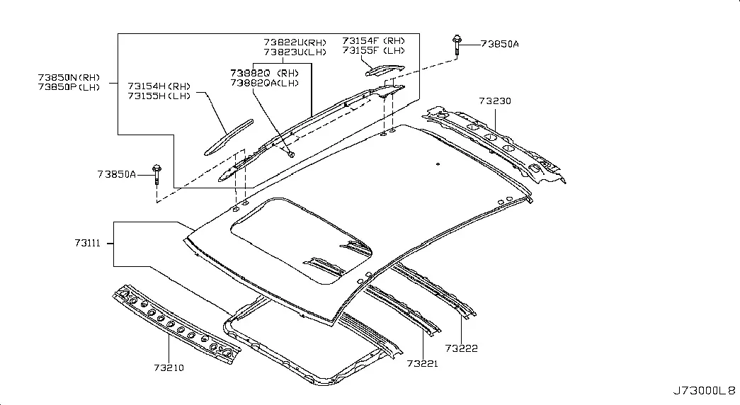 Sunroof and Roof Rack Panel diagram
